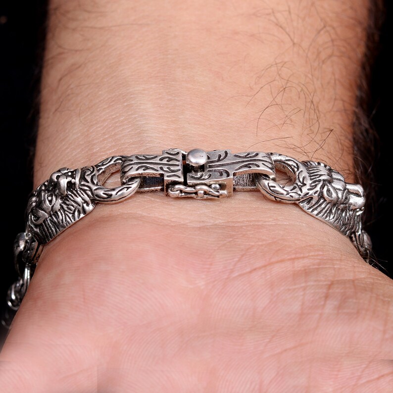 21 Antique Bracelet- KCB Bohemian Angry Lion Face Handmade Bracelet Oxidized Bracelet Length-8 Inches 925 Solid Sterling Silver