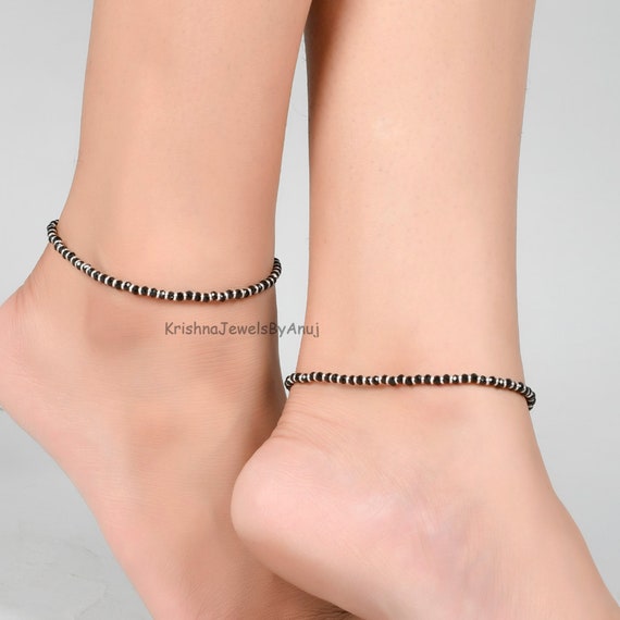 Silver black anklet deals
