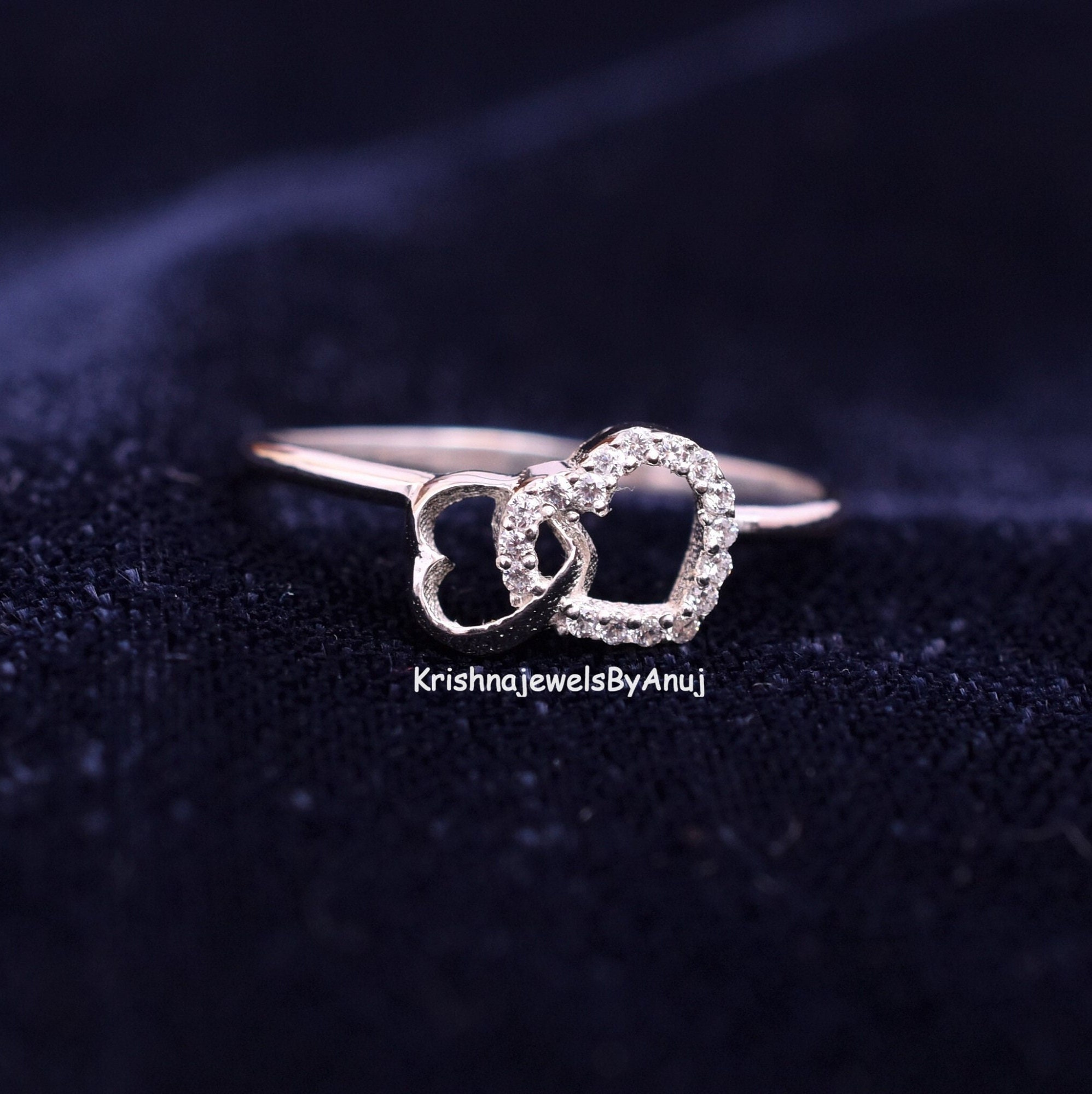 Double Hearts Silver Ring - 925 Sterling Silver Ring - Size 3 to