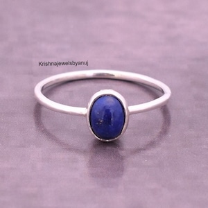 Natural Lapis Lazuli Gemstone Ring - Solid 925 Sterling Silver Ring - Size 3 To 13 US - Stackable Ring - Dainty Ring - Midi Ring - Tiny Ring