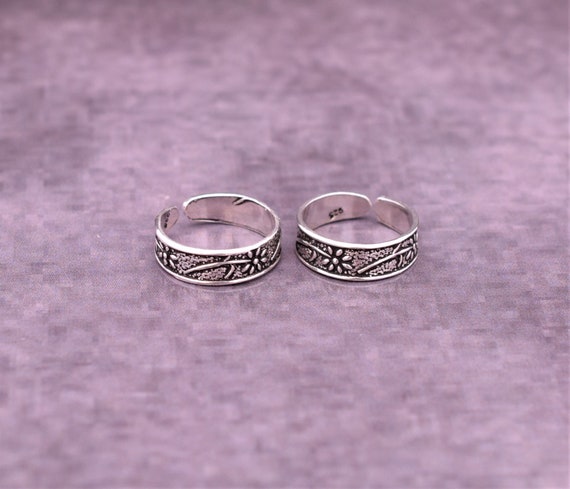 Solid 925 Sterling Silver Toe Ring Pair - Flower Toe Ring