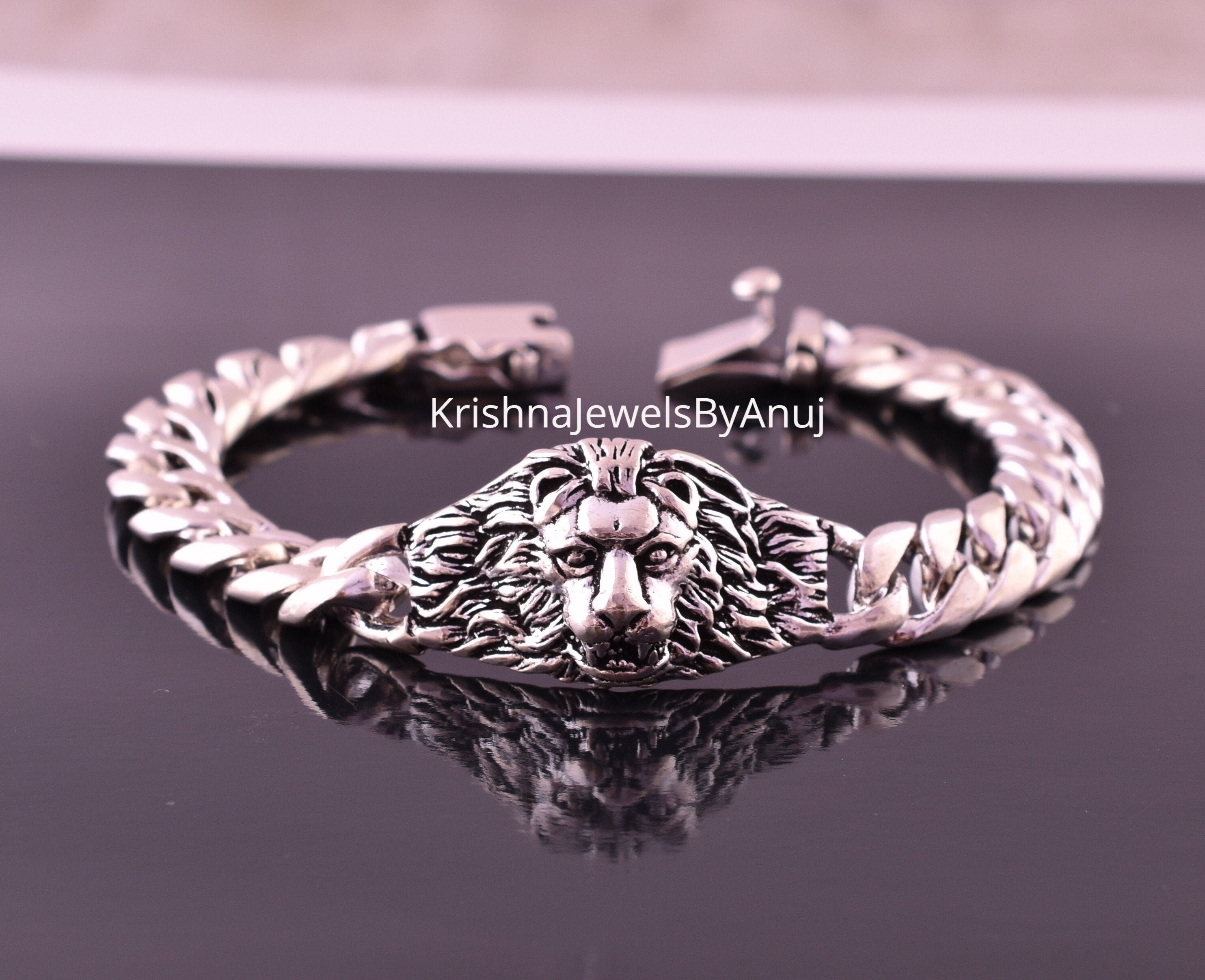 The Simha Mukha Silver Lion Bracelet (Size 2.8/2.10) — KO Jewellery