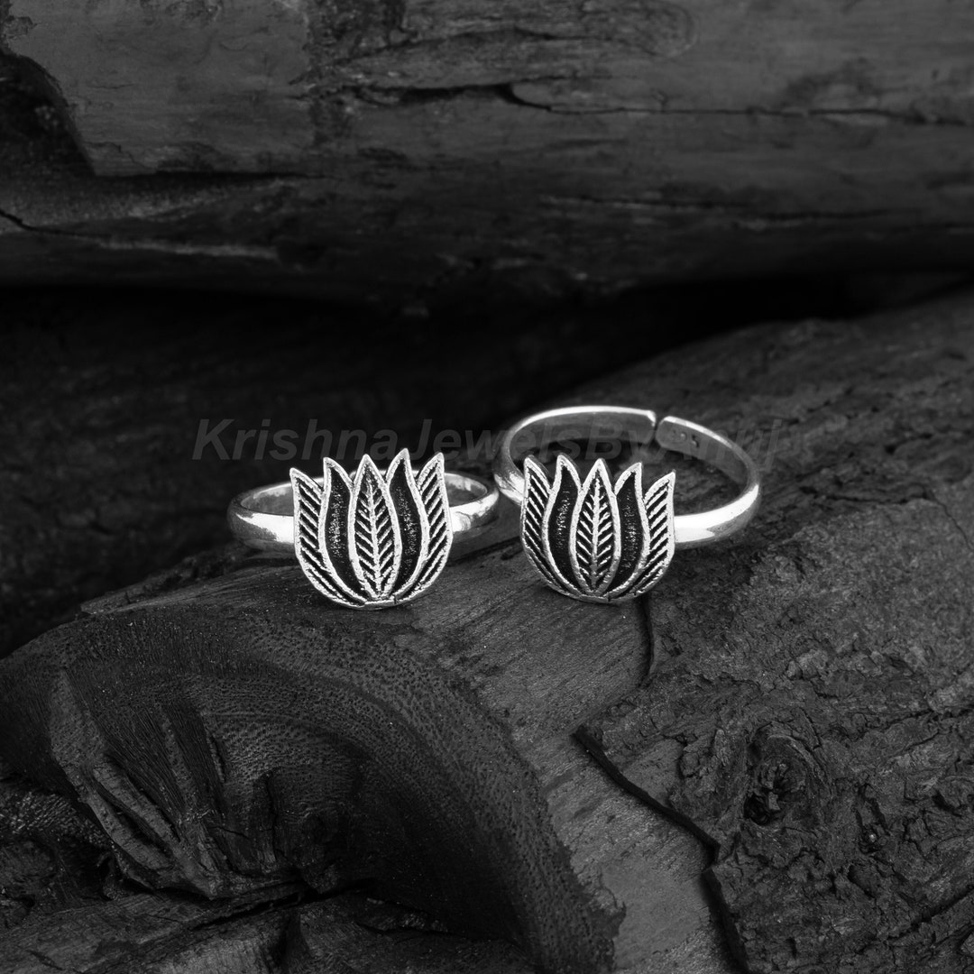 Lotus Flower Toe Ring - 925 Sterling Silver Toe Ring - Toe Ring Pair ...