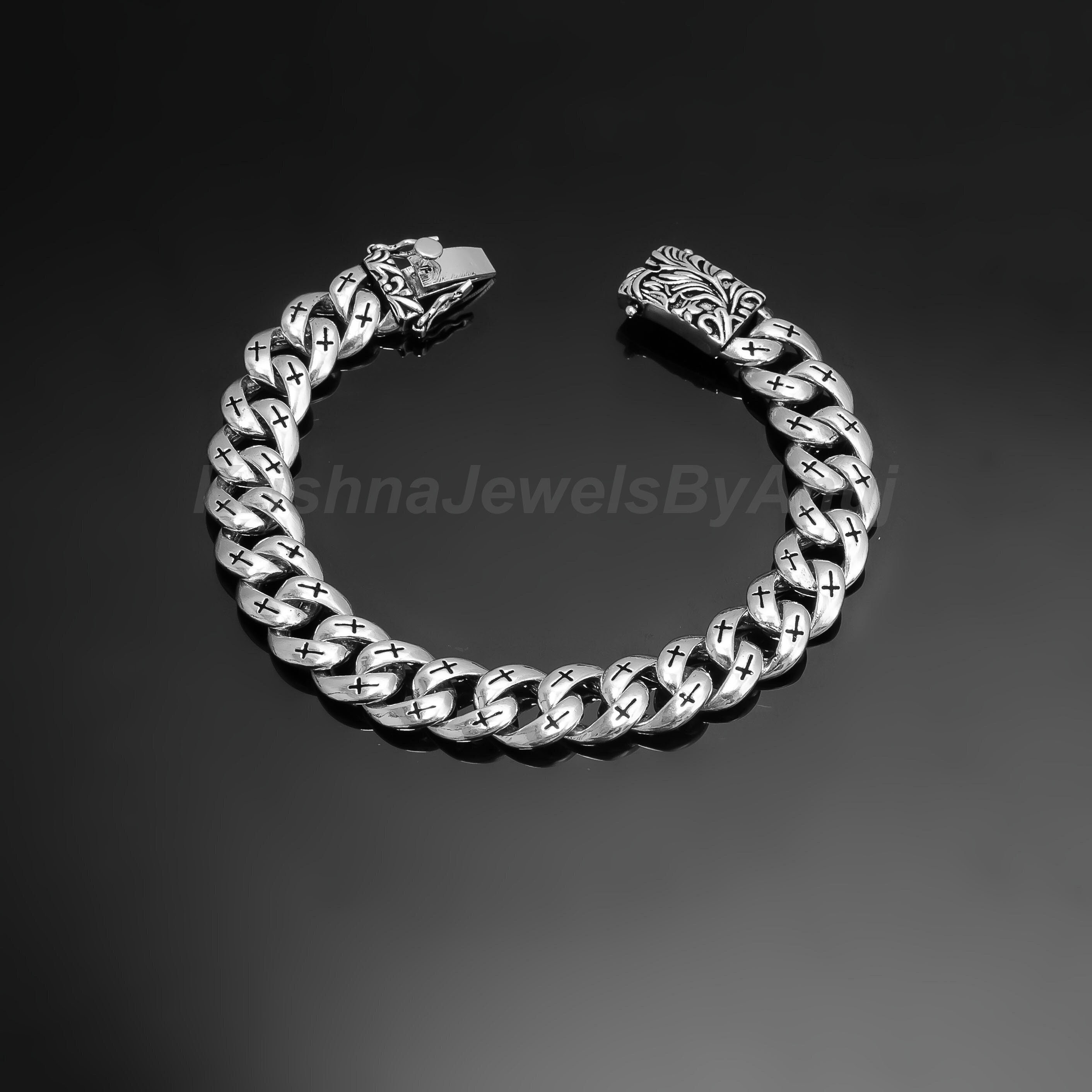 アクセサリー K Silver Chain Bracelet Solid 925 Sterling Silver Curb Chain Bracelet - Silver Oxidize