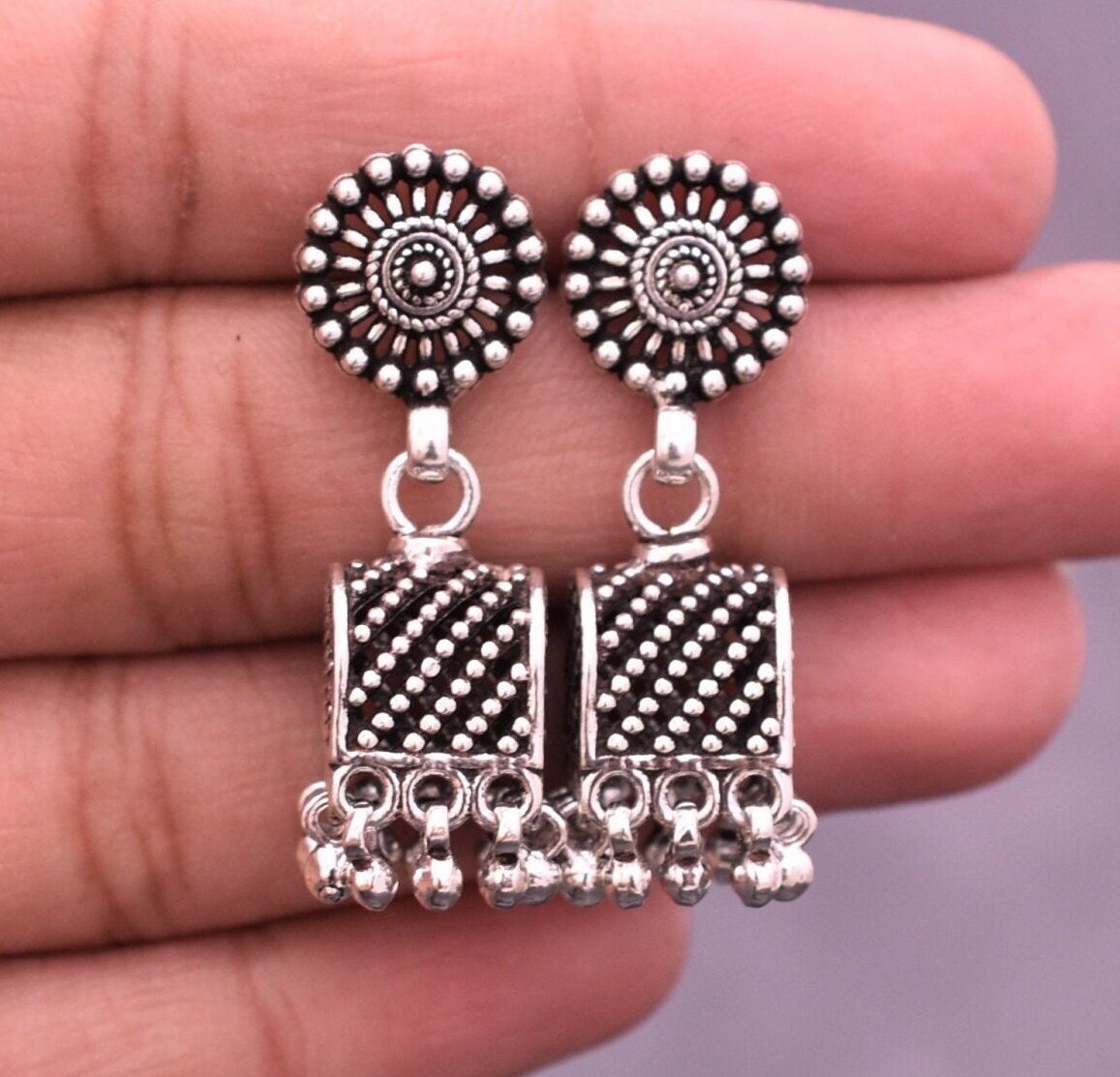 [韓国の人気ジュエリー] 925 silver. Black beans earring Solid 925 Sterling Silver Jhumka Earring - Beautiful