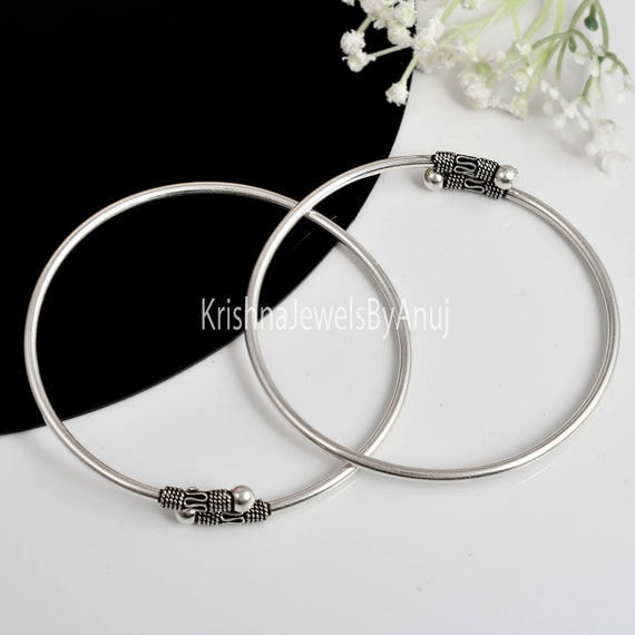 925 Sterling Silver Feet Ankle Bangle - Oxidize Silver Flexible