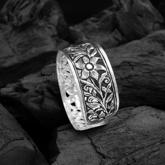 Gorgeous Flower Silver Cuff Bangle - 925 Solid Sterling