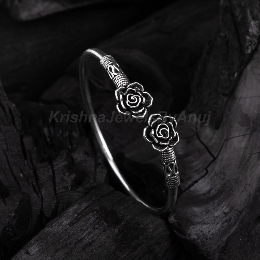 Gorgeous Flower Silver Bangle - 925 Sterling Silver Bangle - Size 2.25  Inches (inside Diameter)- Flower Bracelet- Indian Traditional Jewelry - Etsy