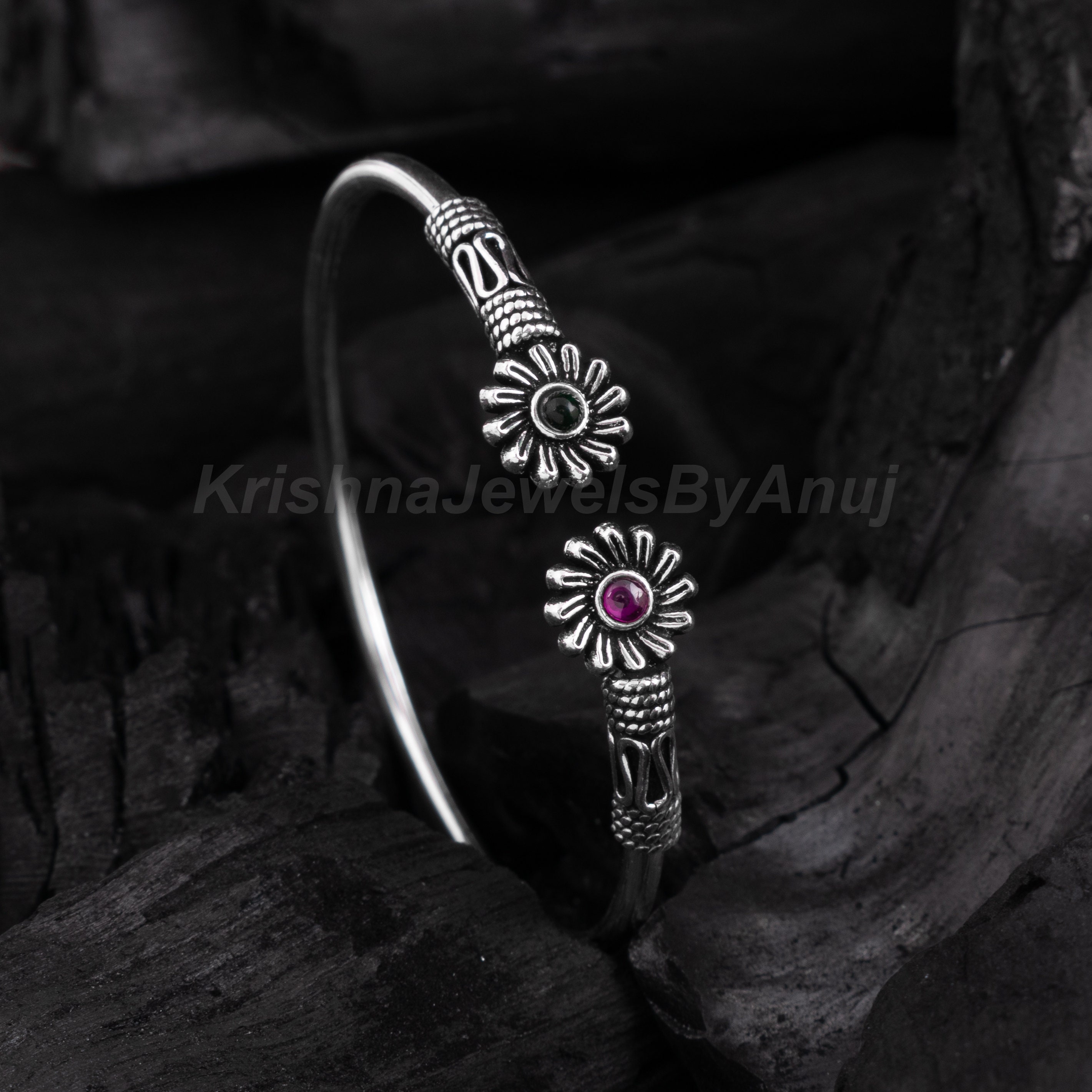 Gorgeous Flower Silver Bangle - 925 Sterling Silver Bangle