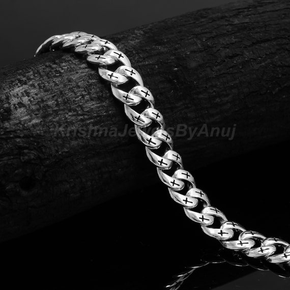 Solid 925 Sterling Silver Curb Chain Bracelet - Silver Oxidize