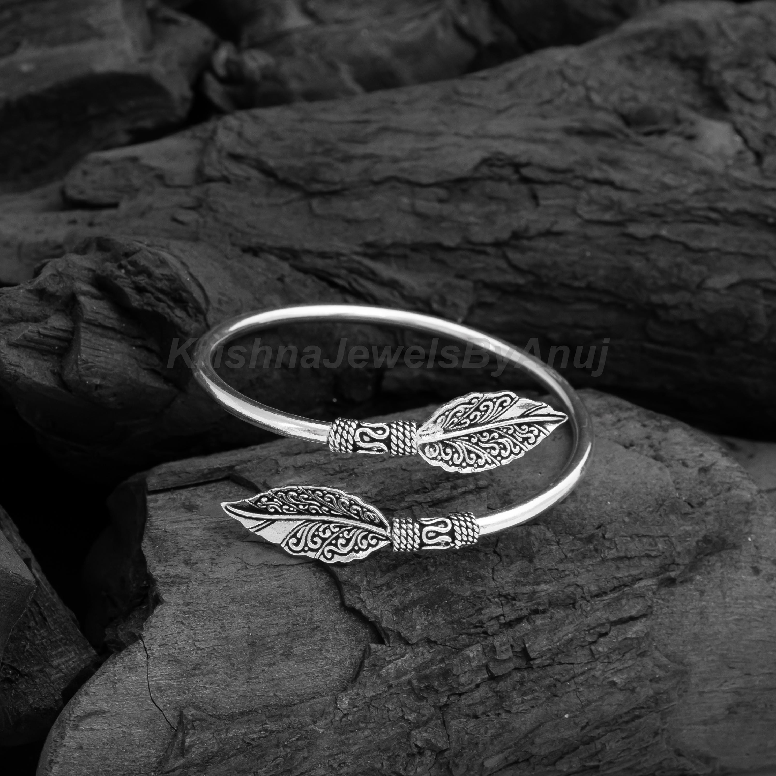 Fabulous Leaf Silver Cuff Bangle - 925 Solid Sterling Silver