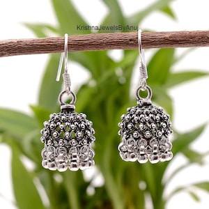Solid 925 Sterling Silver Earrings - Handmade Silver Earring - Daily Wear Earring - Indian Ethnic Earring - Jhumka Earring - Length 3.5 Cm