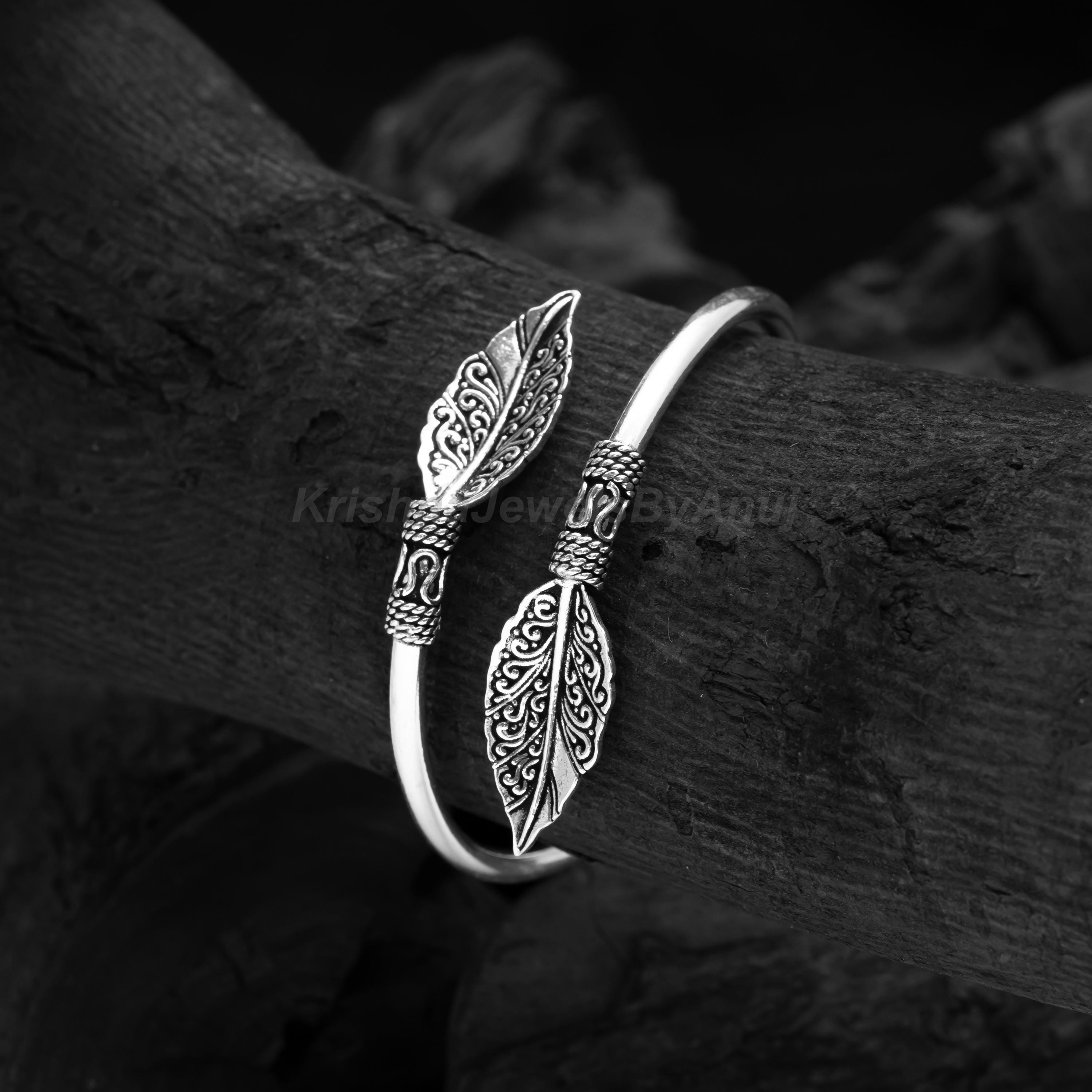 Fabulous Leaf Silver Cuff Bangle - 925 Solid Sterling Silver