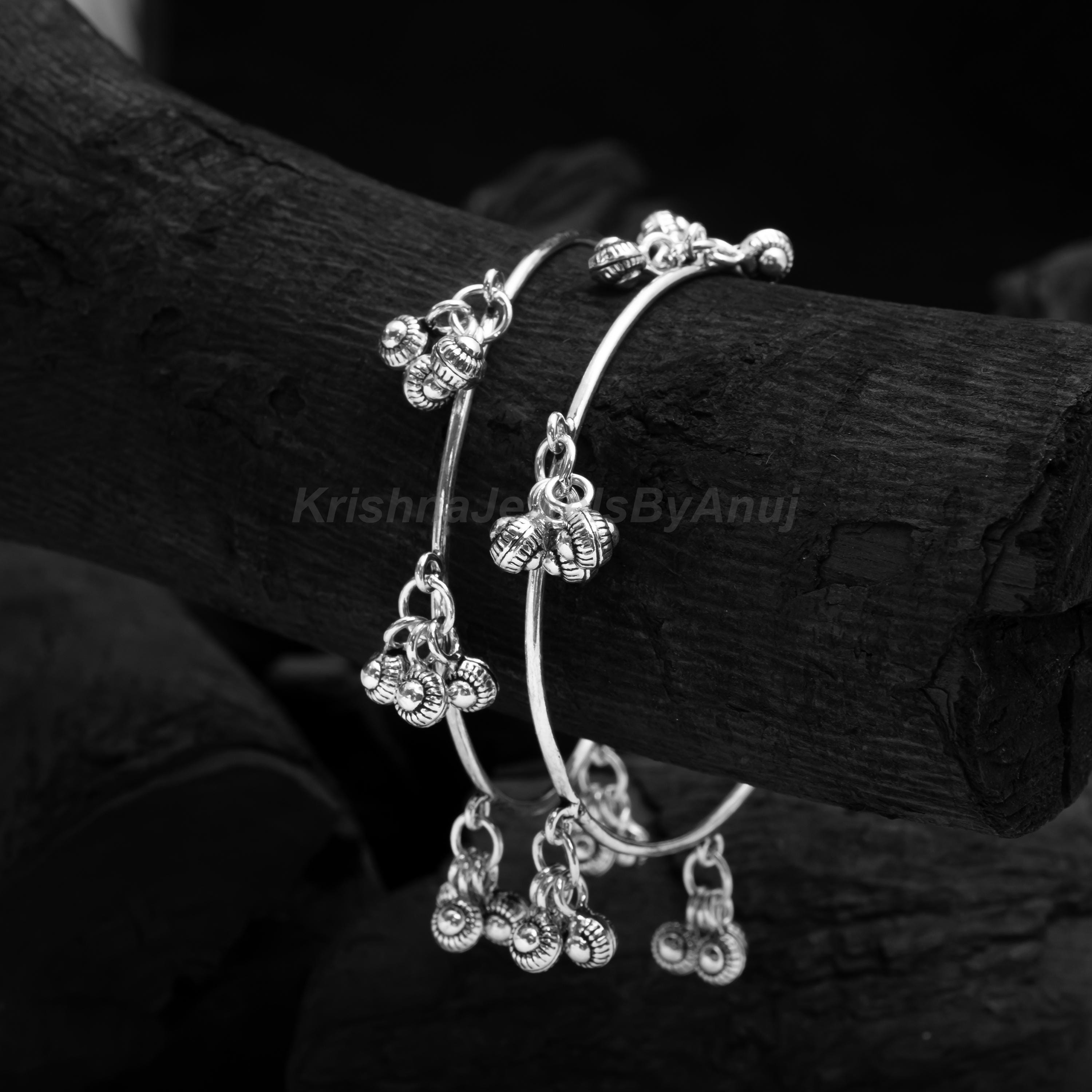 Stunning Ghungroo Bangle Pair - 925 Solid Sterling Silver Bangle