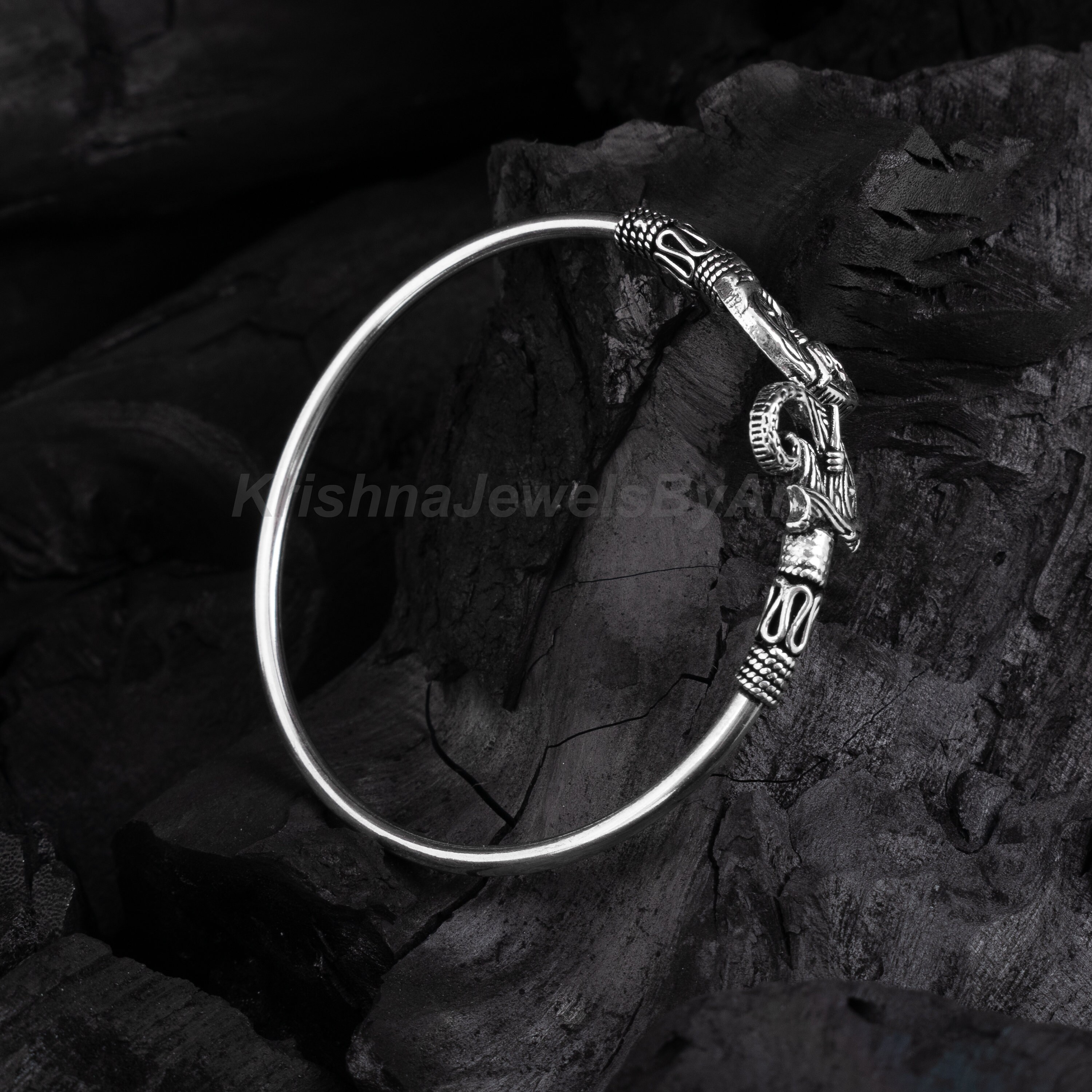 Elephant Silver Bangle - 925 Solid Sterling Silver Bangle - Size