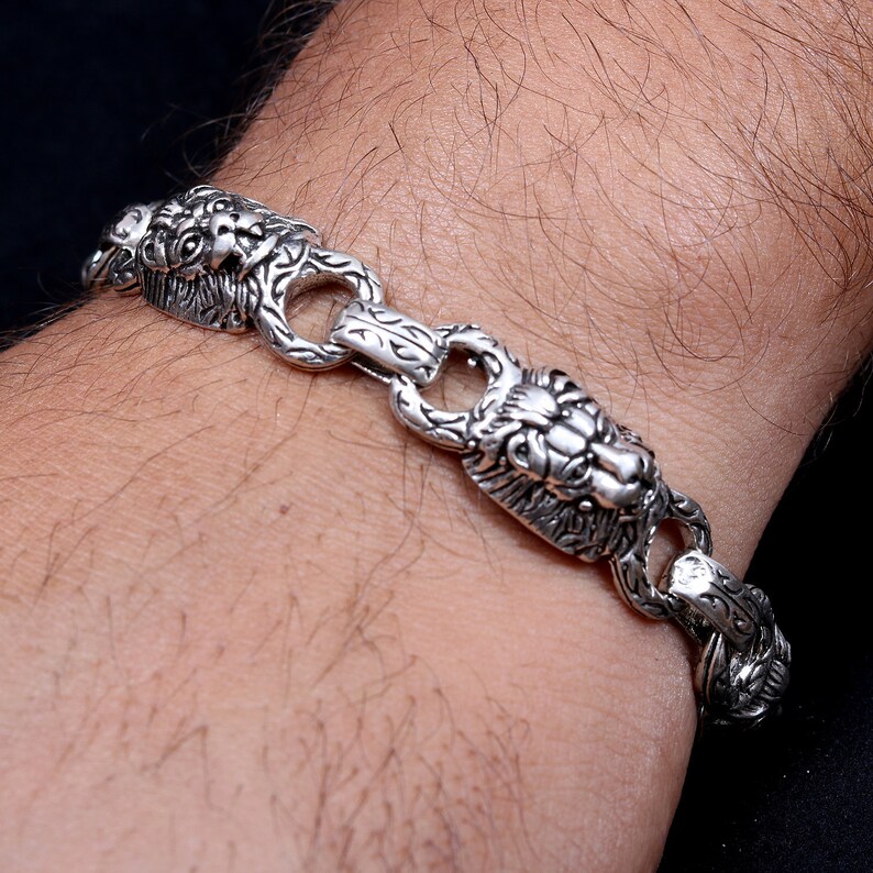 21 Antique Bracelet- KCB Bohemian Angry Lion Face Handmade Bracelet Oxidized Bracelet Length-8 Inches 925 Solid Sterling Silver