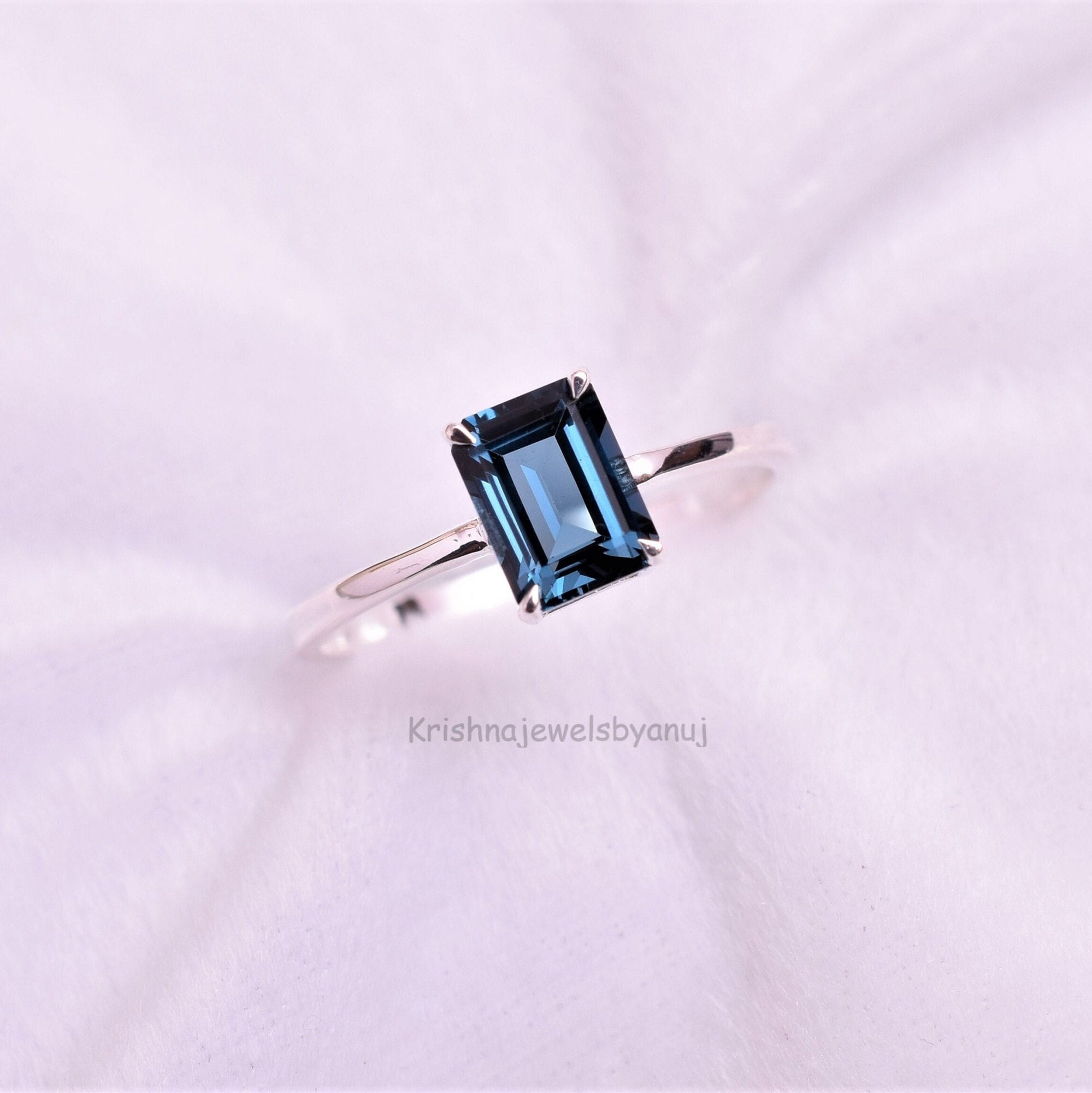 Natural London Blue Topaz Gemstone Ring - 925 Sterling Silver Ring - 6x8mm Octagon Emerald Cut Genuine London Blue Topaz - Solitaire Ring