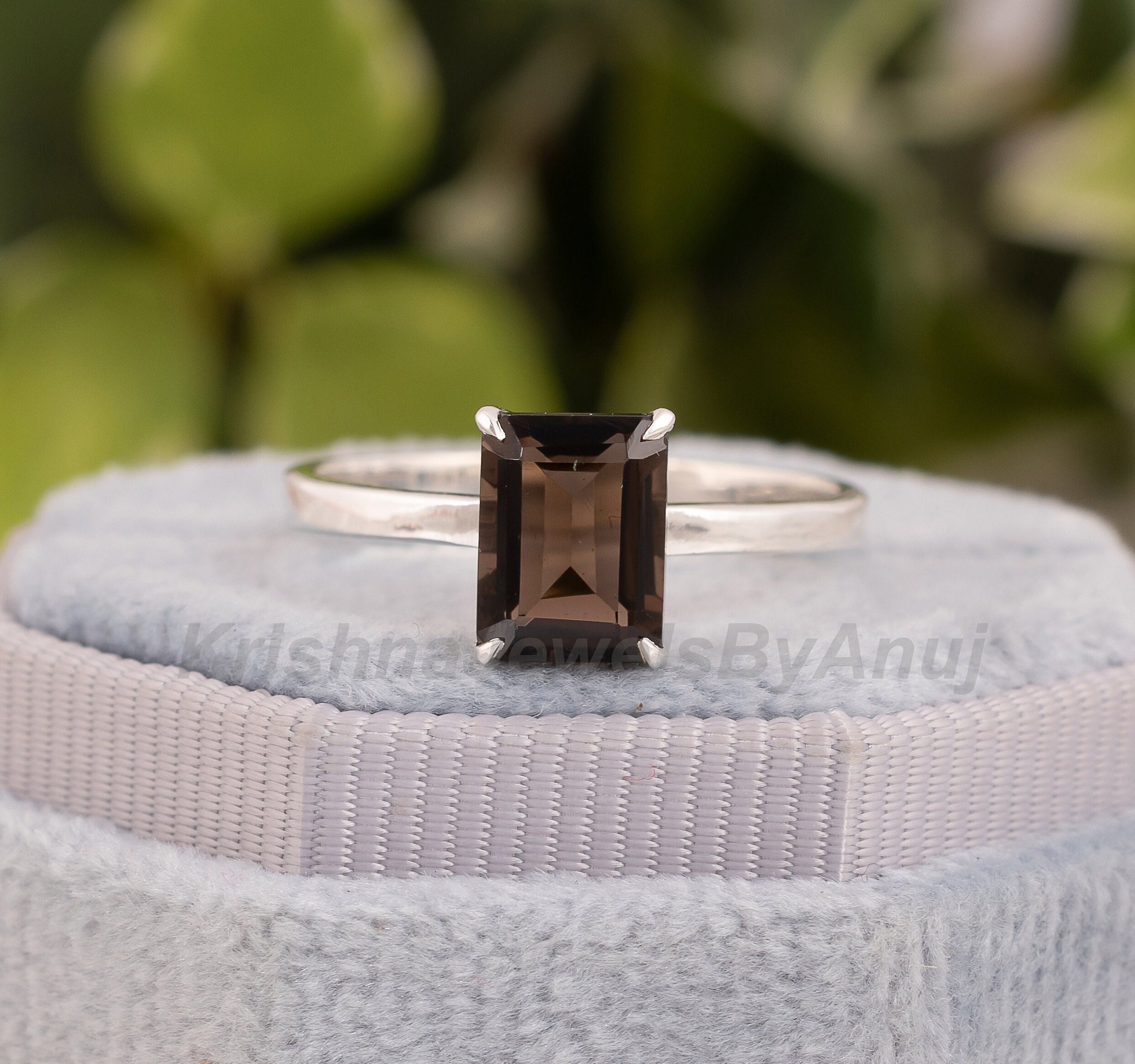Bague en argent avec quartz fumé naturel Bague en argent