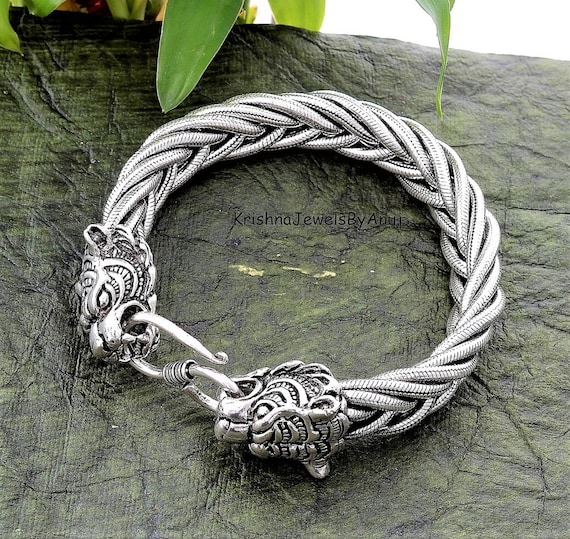 Buy Solid 925 Sterling Silver Tiger Bracelet - Stylish Sterling Silver  Heavy Chain Men's Bracelet - Braided Thick Chain Tiger Silver Bracelet  Online in India - Etsy