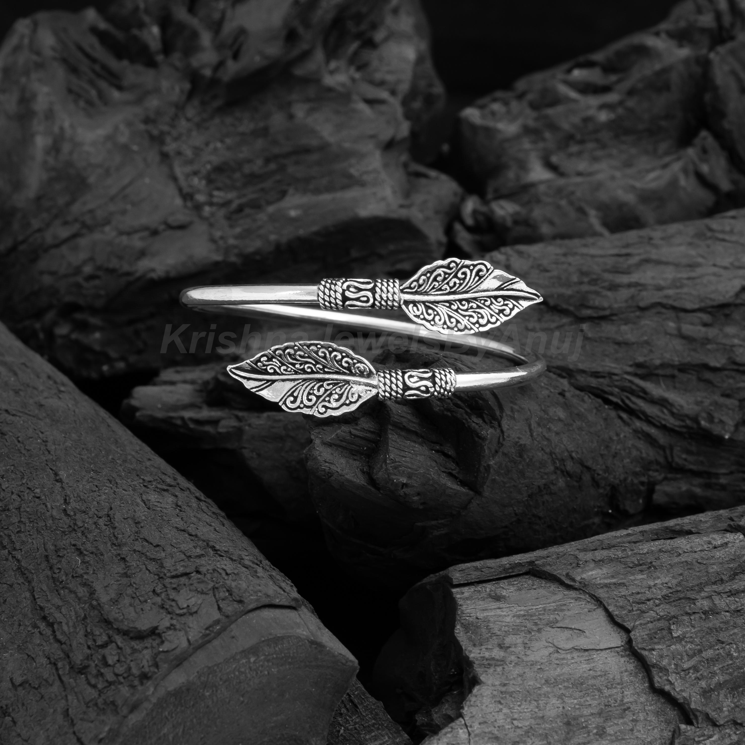 Fabulous Leaf Silver Cuff Bangle - 925 Solid Sterling Silver