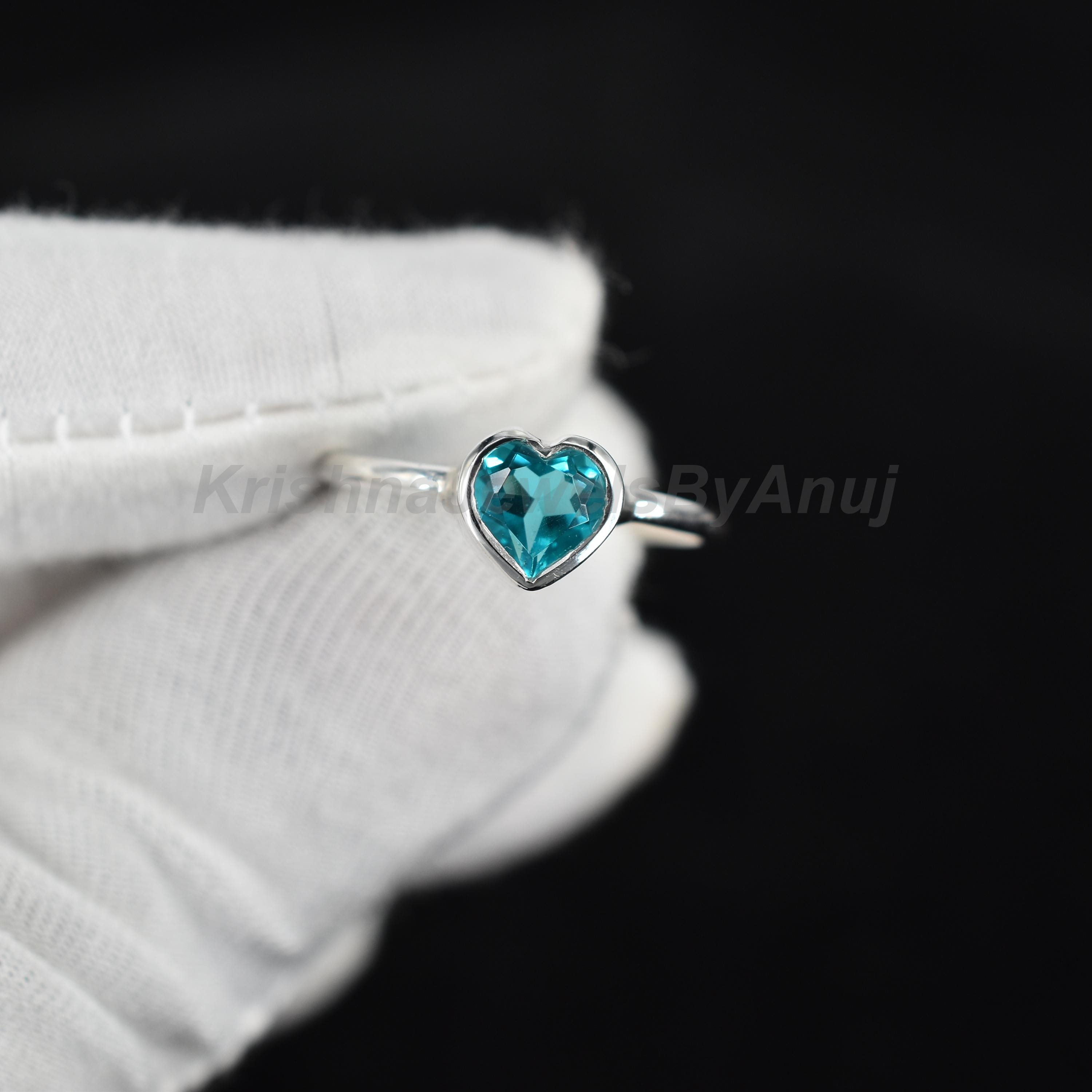 Paraiba Tourmaline Color Gemstone Ring - 925 Solid Silver Sterling Ring - Love Symbol Ring - Everyday Silver Jewelry - Anniversary Ring