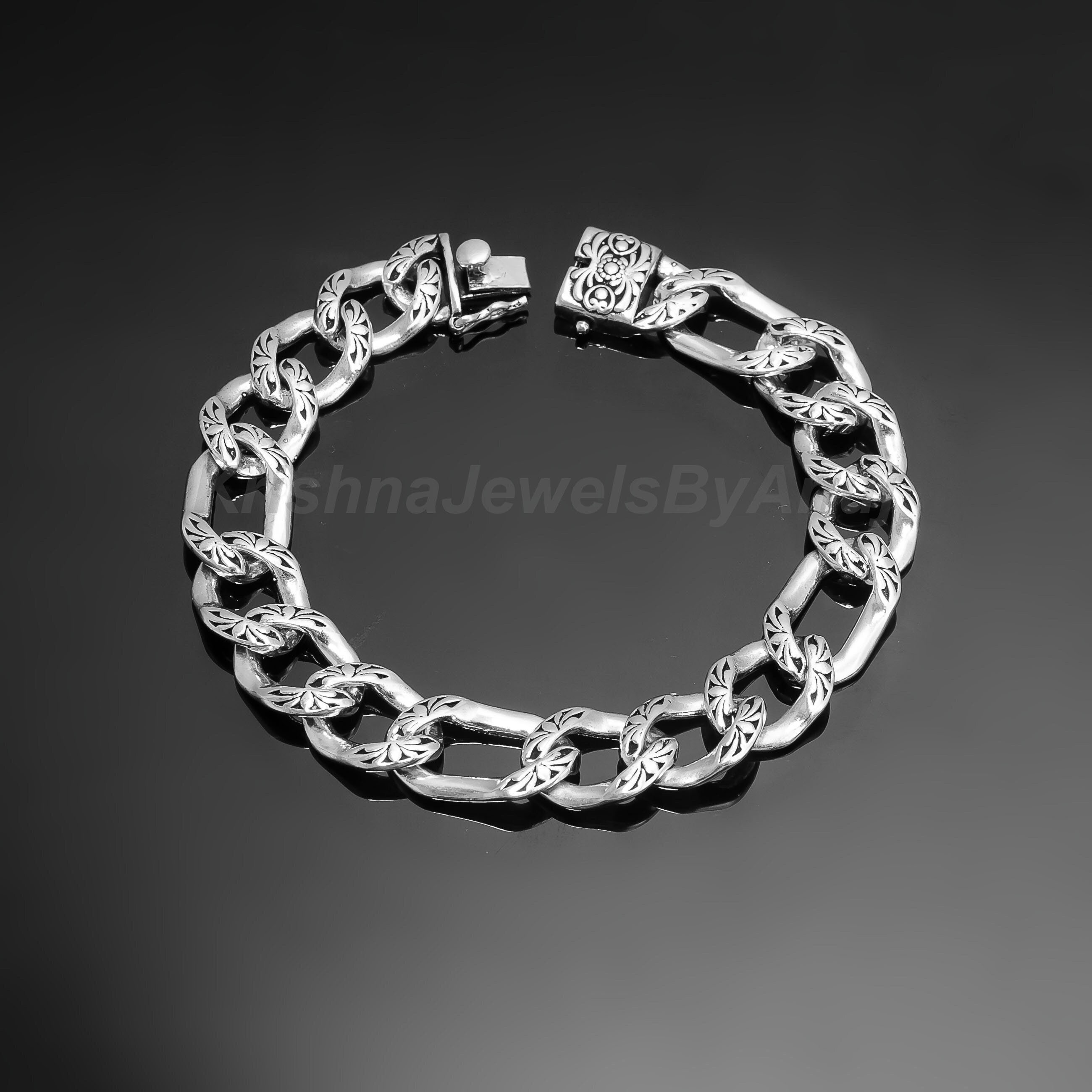 Bracciale a catena Figaro in argento sterling 925 da uomo Bracciale a catena Figaro in argento sterling 925 da uomo