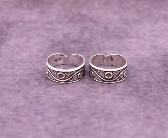 Solid 925 Sterling Silver Toe Ring Pair Adjustable Toe Band Handmade Toe Ring Oxidize Toe Ring Silver Midi Toe Band Indian Jewelry