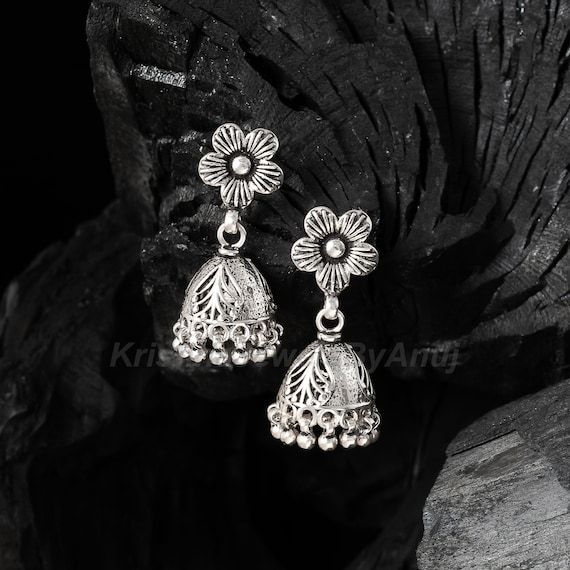 [韓国の人気ジュエリー] 925 silver. Black beans earring Solid 925 Sterling Silver Jhumka Earring - Beautiful