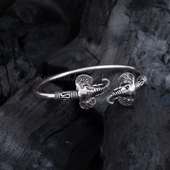 Elephant Head Cuff Bracelet 925 Solid Sterling Silver Bracelet