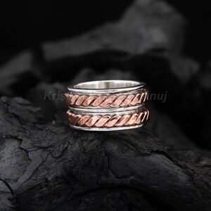 Gorgeous Spinner Ring - Solid 925 Sterling Silver Handmade Spinner Band - Two Tone Spinner Ring - Meditation Jewelry