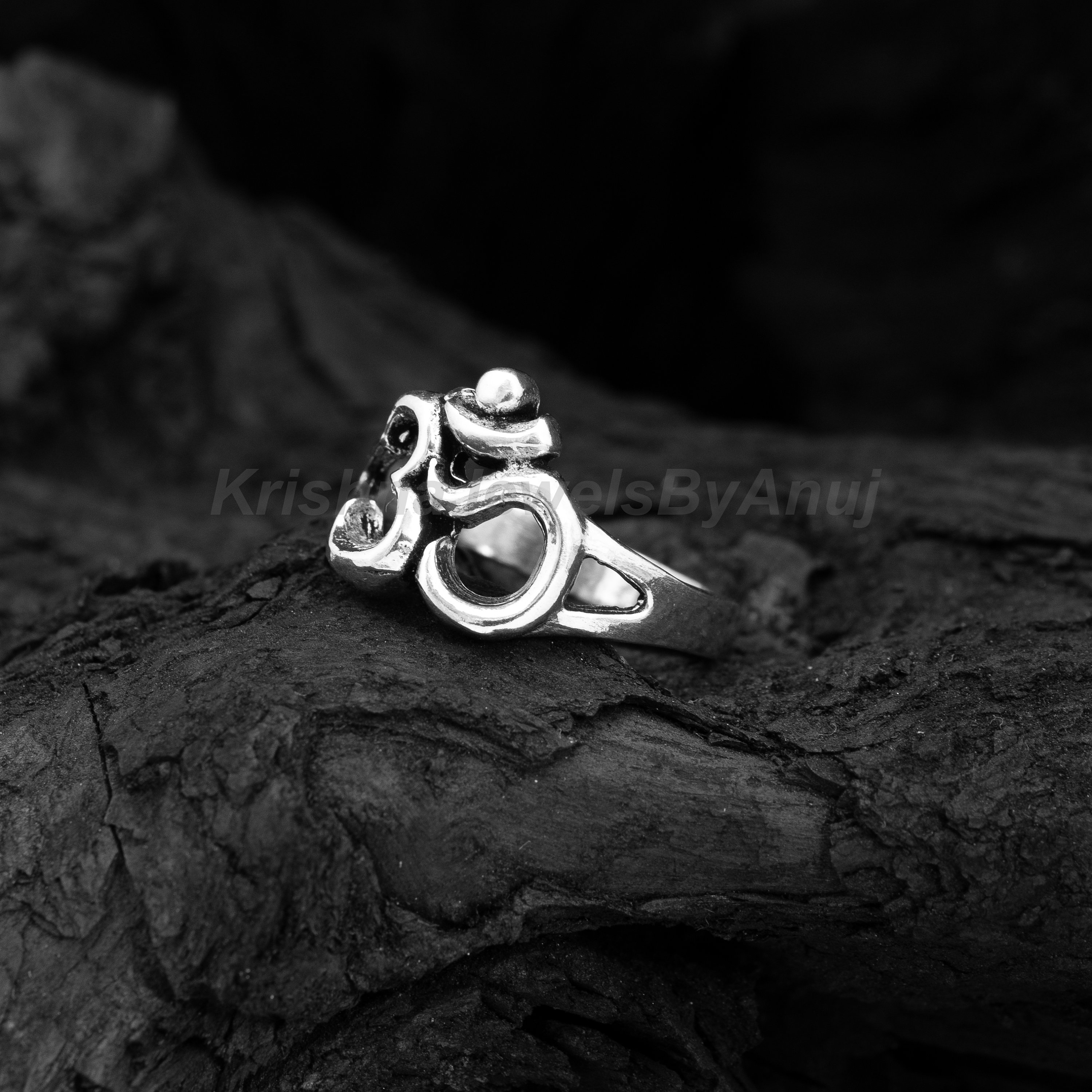 Sterling Silver Bali Carved Om Ring - Sizes 5-10, Rhodium Plated, Includes Black Leather Gift Box - View #4