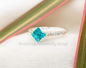 パライバトルマリンリング - 925ソリッドスターリングシルバーリング