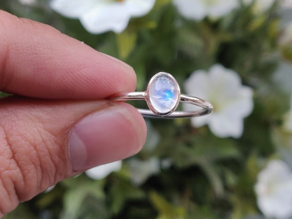Rainbow Moonstone Crescent Sterling Silver Ring - The Fossil Cartel