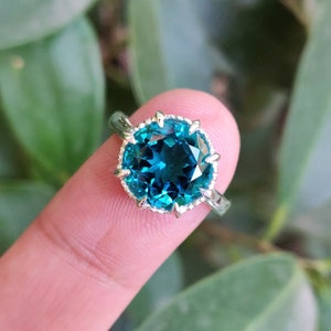 925 Sterling Silver Ring Blue Paraiba Tourmaline Ring 10mm Round Paraiba Tourmaline Color Ring Prong Ring Stylish Ring Ring For Her image 5