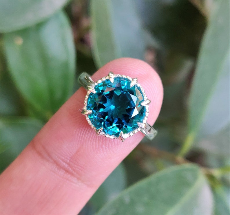 925 Sterling Silver Ring Blue Paraiba Tourmaline Ring 10mm Round Paraiba Tourmaline Color Ring Prong Ring Stylish Ring Ring For Her image 5