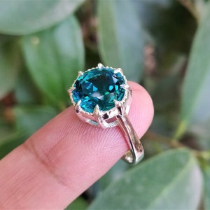 925 Sterling Silver Ring Blue Paraiba Tourmaline Ring 10mm Round Paraiba Tourmaline Color Ring Prong Ring Stylish Ring Ring For Her image 10