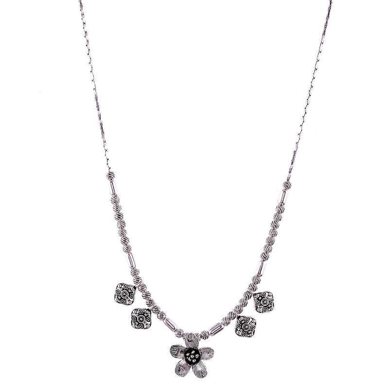 Traditional Jewelry 925 Solid Sterling Silver Silver Necklace KN 93 Beautiful Flower Charm Beaded Chain Necklace Length- 18 Inches