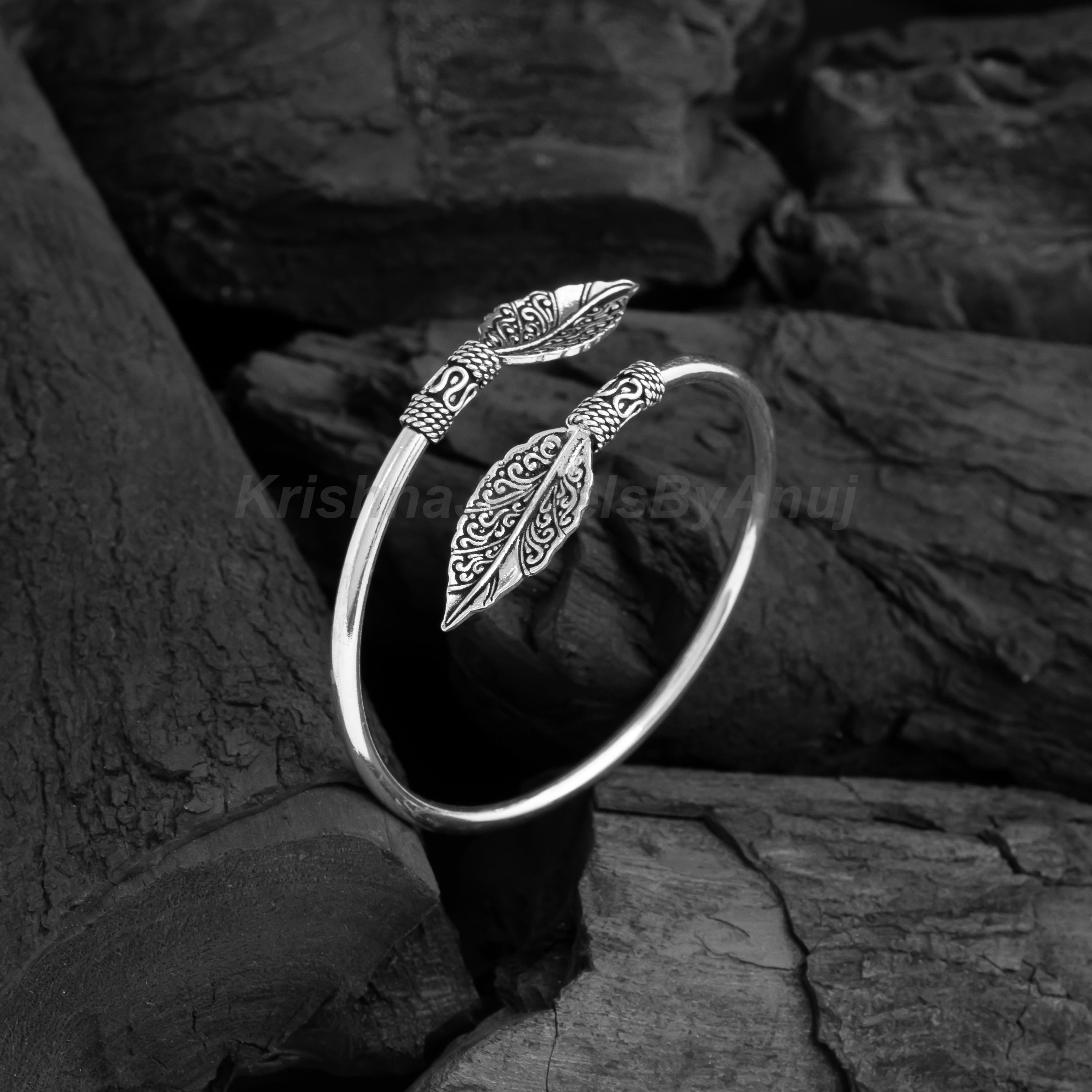 Fabulous Leaf Silver Cuff Bangle - 925 Solid Sterling Silver