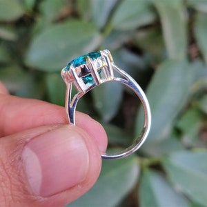 925 Sterling Silver Ring Blue Paraiba Tourmaline Ring 10mm Round Paraiba Tourmaline Color Ring Prong Ring Stylish Ring Ring For Her image 7
