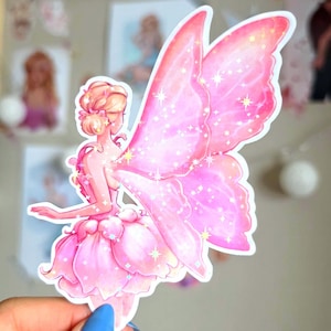 Fairy sticker, Barbie Fairytopia, sparkle glitter vinyl, fantasy art, Elina, fairy wings, butterfly