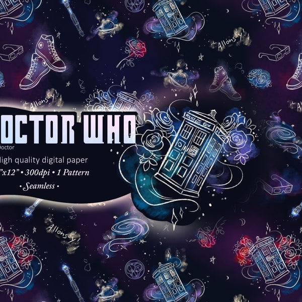 Doctor Who, Dr Who, Digital Paper, Seamless Pattern, Paper, Fabric, Tardis, Whovian