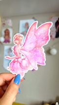 Fairy sticker, Barbie Fairytopia, sparkle glitter vinyl, fantasy art, Elina, fairy wings, butterfly