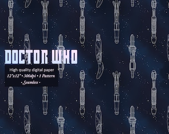 Doctor Who Digital Paper, Seamless Pattern | Dr Who, Screwdriver, Paper, Fabric, Tardis, Whovian