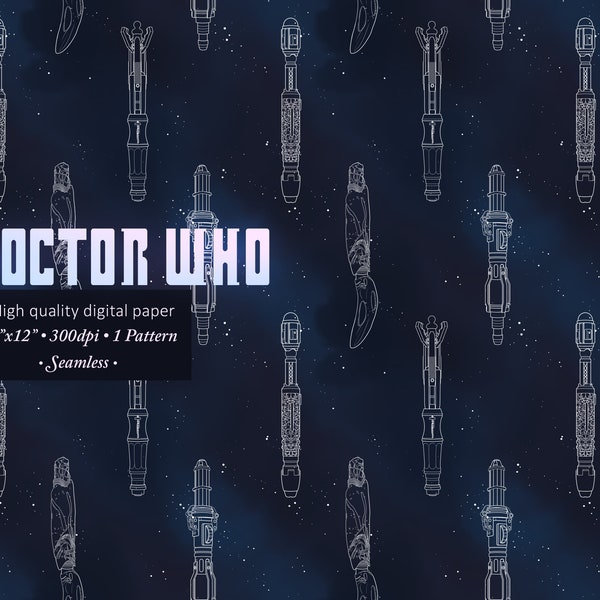 Doctor Who Digital Paper, Seamless Pattern | Dr Who, Screwdriver, Paper, Fabric, Tardis, Whovian