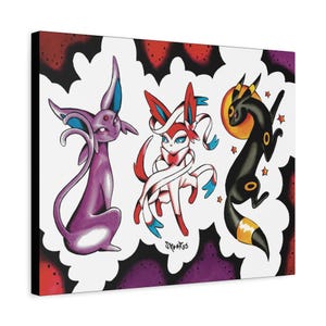 Toile tendue Eeveelution Espeon Sylveon Umbreon 16 x 20"