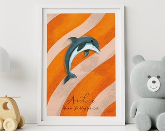 A4 Dolphin Personalised Print | Nursery Prints | New Baby Gifts | Sea Creature Print | Nursery Decor | Print Art | Kids Gifts |