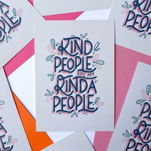 A6 Kind People Postcard Positivity Gifts Postcard Print Cute Print Positive Quotes Positive Print Typography Wall Decor image 1