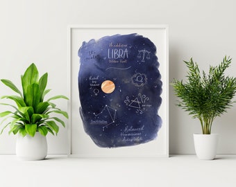 Libra Personalised Astrology Print - A4/A5 - Zodiac Wall Art - Astrology Poster - Custom Print