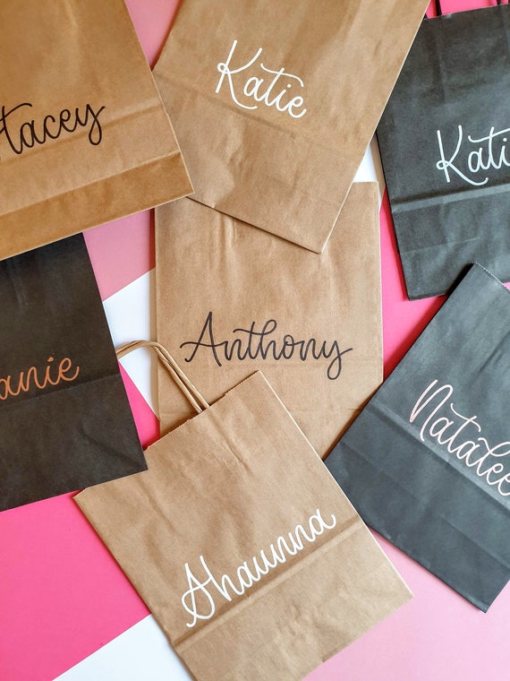 Kraft Black Hand Lettered Paper Gift Bags Wedding Gift Bags