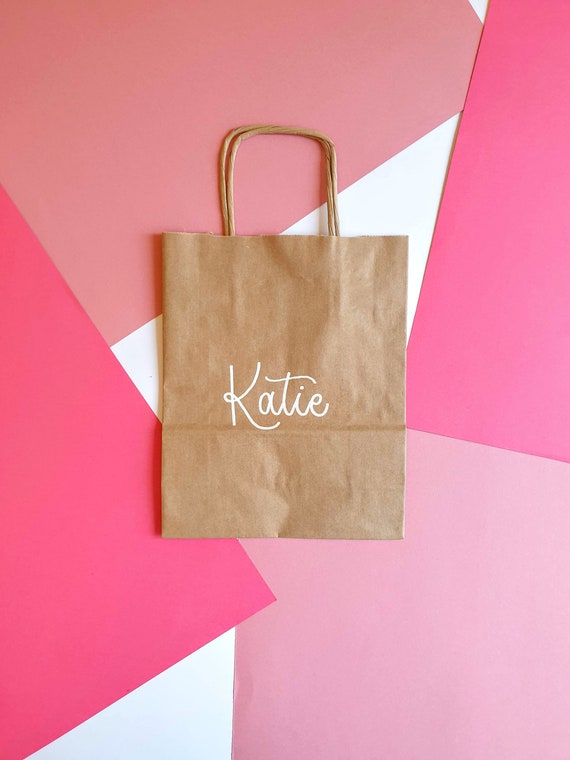 Kraft & Black Hand Lettered Paper Gift Bags, Wedding Gift Bags